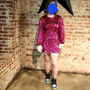 Fuchsia sequin long sleeve Vici dress worn once size XL